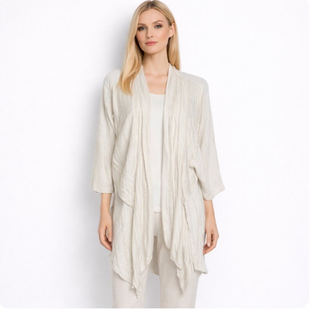 MOONLIGHT by CONNIE K open cardigan top lagenlook cream size large moon light